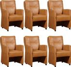 Set van 6 Cognac leren landelijke eetkamerfauteuils -, Huis en Inrichting, Overige kleuren, Nieuw, Leer, Ophalen of Verzenden