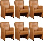 Set van 6 Cognac leren landelijke eetkamerfauteuils -, Nieuw, Vijf, Zes of meer stoelen, Landelijk, Leer