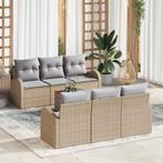 vidaXL Tuinbank Set met kussen 7 pcs Beige poly rattan, Verzenden, Nieuw