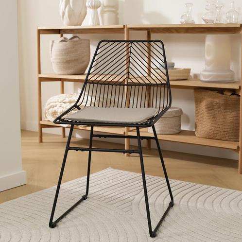Pluck metalen draadstoel zwart | met zitkussen, Huis en Inrichting, Stoelen, Zwart, Eén, Nieuw, Metaal, Verzenden
