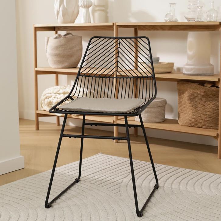 Pluck metalen draadstoel zwart | met zitkussen, Huis en Inrichting, Stoelen, Zwart, Eén, Nieuw, Metaal, Verzenden