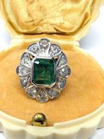 Ring - 18 karaat Witgoud Smaragd - Diamant, Handtassen en Accessoires