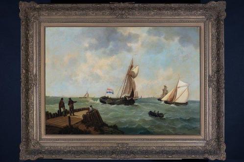 H. Schiedgers (XIX) - Hollands Zeegezicht met Zeilschepen, Antiek en Kunst, Kunst | Schilderijen | Klassiek