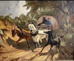 Albert (XX) - Huifkar span paarden met los lopend veulen., Antiquités & Art
