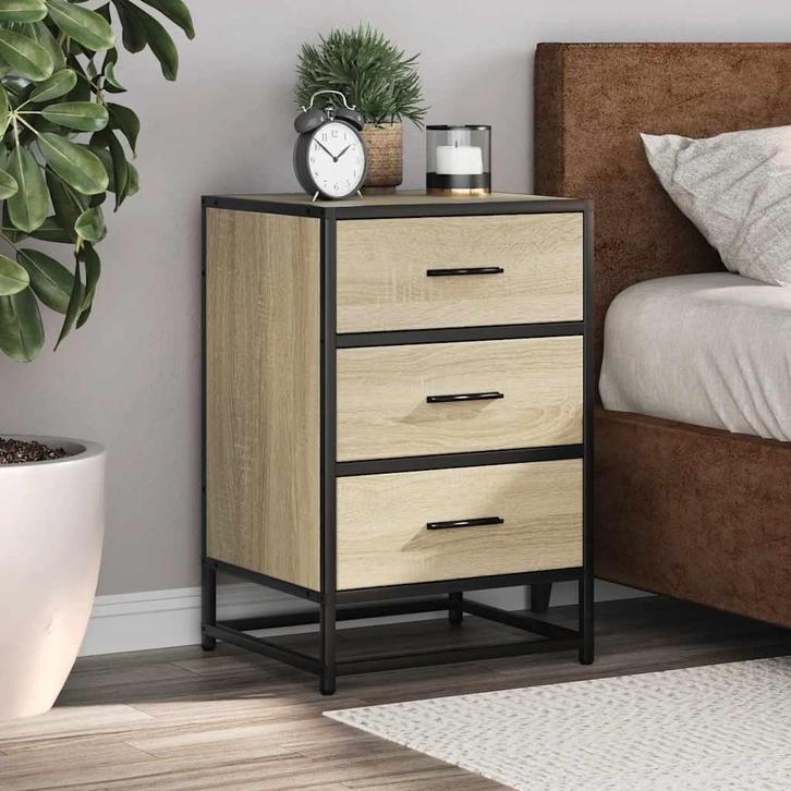 vidaXL Nachtkastje 40x34,5x60 cm bewerkt hout en metaal, Huis en Inrichting, Slaapkamer | Nachtkastjes, Nieuw, Verzenden