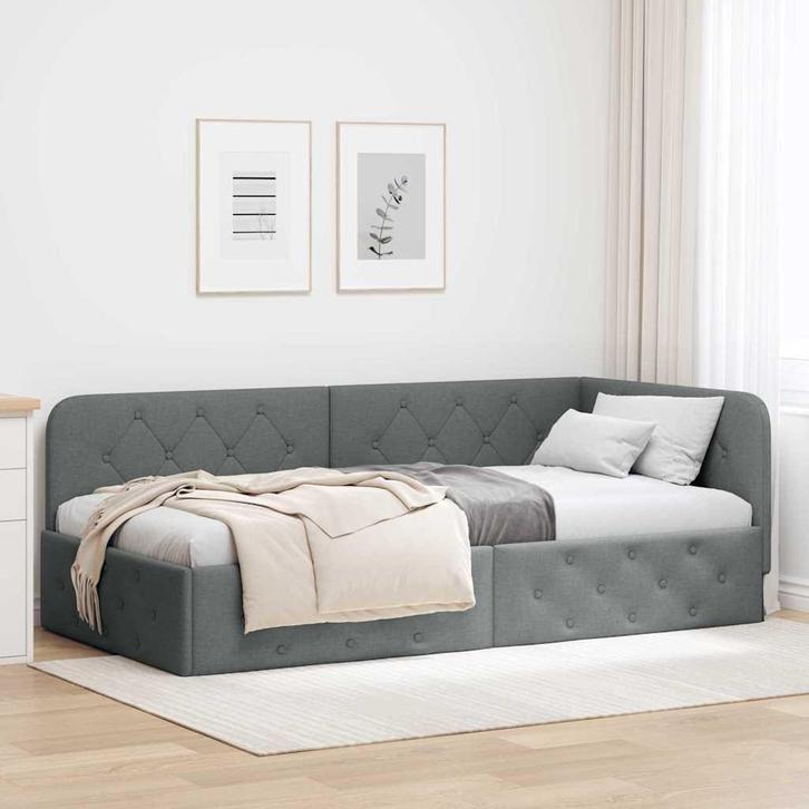 vidaXL Hoek Bed Frame met hoofdeinde Donkergrijs 90 x 190 cm, Huis en Inrichting, Slaapkamer | Bedden, Nieuw, Verzenden