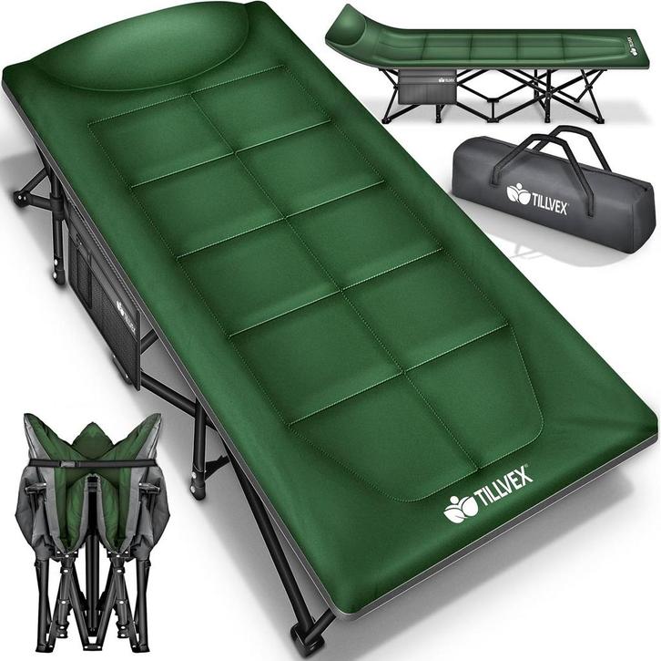 Veldbed - 1 Persoons - Kampeerbed - Stretcher - Groen - Till, Caravanes & Camping, Matelas pneumatiques, Envoi