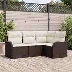 vidaXL 4-delige ligbedset met kussens bruin poly riet, Tuin en Terras, Verzenden, Nieuw