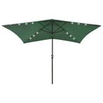 vidaXL Parasol met LEDs en stalen paal 2x3 m groen, Verzenden, Nieuw