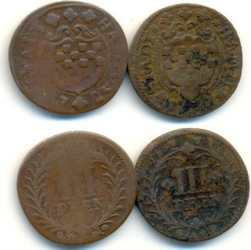 3 Pfennig: Lot 2 Stueck 1725 en 1727 Hamm Stadt:, Postzegels en Munten, Munten | Europa | Niet-Euromunten, België, Verzenden