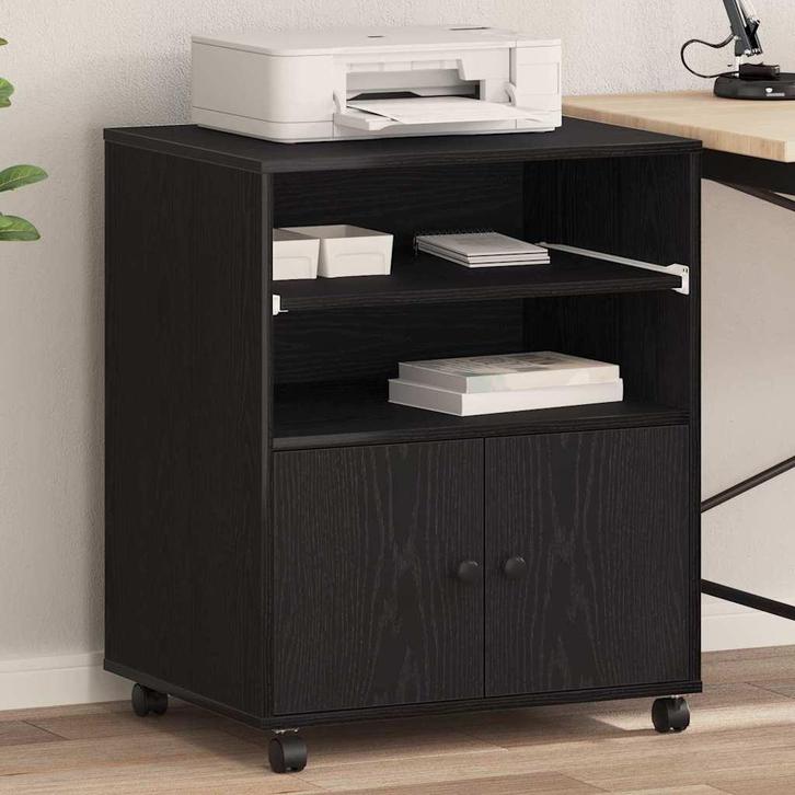 vidaXL Printerstand Zwart Eiken 60 x 48 x 74 cm Bewerkt hout, Informatique & Logiciels, Imprimantes, Envoi