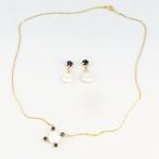 2-delige sieradenset - 18 karaat Geel goud Parel - Saffier, Handtassen en Accessoires, Antieke sieraden