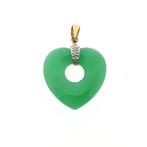 Gouden hanger van jade met diamant | 0,03 ct., Handtassen en Accessoires, Bedels, Ophalen of Verzenden, Gebruikt, Goud, Overige merken