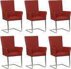 Set van 6 Rode leren industriële eetkamerstoelen - poot, Nieuw, Vijf, Zes of meer stoelen, Modern, Leer