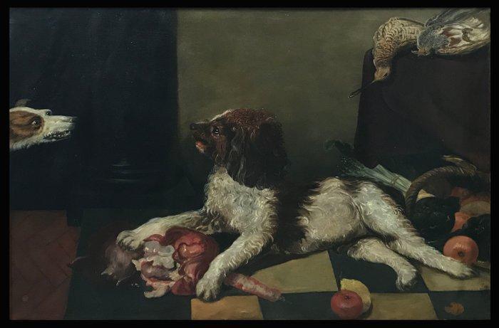 Flemish School (XVII-XVIII) - A Dogfight - cm 102x145, Antiek en Kunst, Kunst | Schilderijen | Klassiek