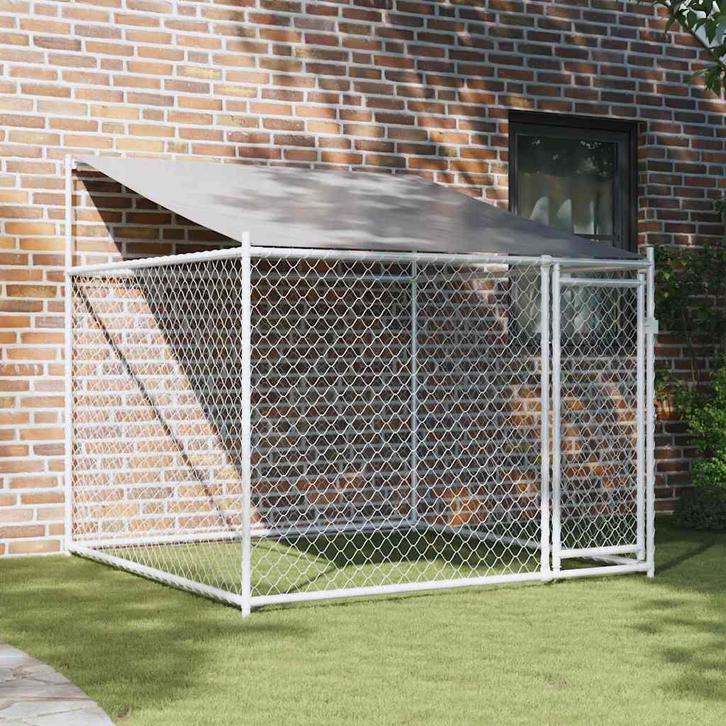 vidaXL Hondenhok met dak en deur 2x2x2 m gegalvaniseerd, Dieren en Toebehoren, Hondenbenches, Nieuw, Verzenden