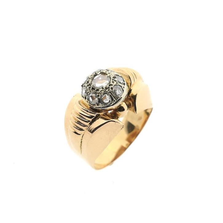 Roségouden entourage ring met diamanten; 0,25 ct., Handtassen en Accessoires, Ringen, Dame, Met edelsteen, Overige kleuren, Gebruikt