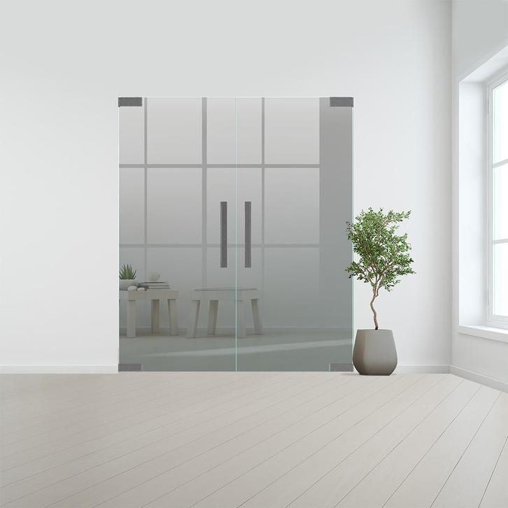 Glazen dubbele binnendeur zonder kozijn RVS beslag-Grijs geh, Doe-het-zelf en Bouw, Glas en Ramen, Nieuw, Verzenden