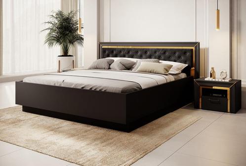 Meubella | Tweepersoonsbed 180x200 mat zwart goud, Maison & Meubles, Chambre à coucher | Lits, Envoi
