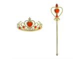 Prinsessenjurk - Kroontje en staf - Goud met rood - Kleedje, Verzenden, Nieuw