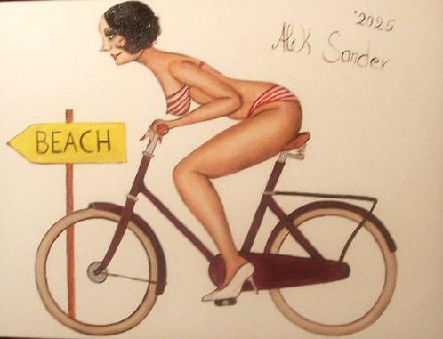 Alek Sander (XX-XXI) - Madame Cohiba auf einem Fahrrad zum, Antiek en Kunst, Kunst | Schilderijen | Modern