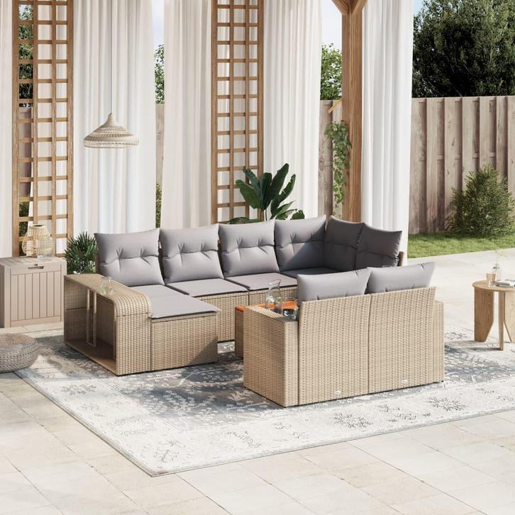 vidaXL 11-delige Tuinset met kussens poly rattan beige, Tuin en Terras, Tuinsets en Loungesets, Nieuw, Verzenden
