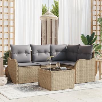 vidaXL 5-delige tuin sofa set met kussens - zwart poly, Verzenden