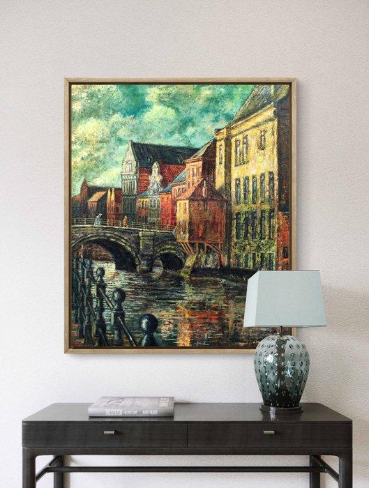 L. Vertongen (XX) - Lumière et eau sur le vieux pont, Antiek en Kunst, Kunst | Schilderijen | Klassiek