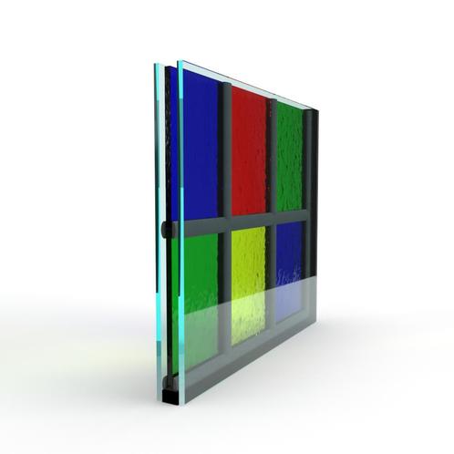 Diagonaal dubbel glas - glas in lood gekleurd, Doe-het-zelf en Bouw, Glas en Ramen, Nieuw, Verzenden