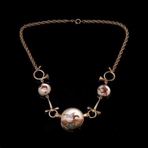 Halsketting Antieke 14-karaats geelgouden Essex kristallen, Handtassen en Accessoires, Kettingen