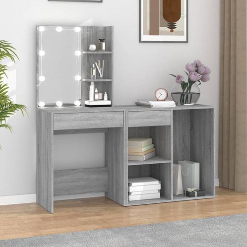 vidaXL Kaptafel met kastjes LED bewerkt hout grijs sonoma, Huis en Inrichting, Tafels | Kaptafels, Nieuw, Verzenden