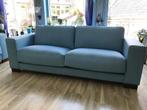 3-zits bank van leer met houten poten - blauw leer, Antiek en Kunst, Ophalen of Verzenden