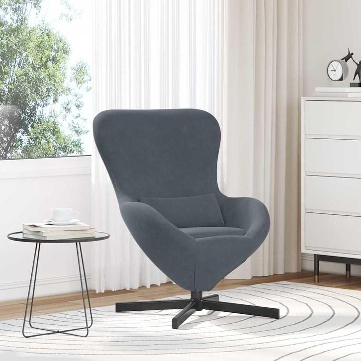 vidaXL Eivormige stoel Donkergrijs 63 x 73 x 90 cm Fluweel, Huis en Inrichting, Fauteuils, Nieuw, Verzenden