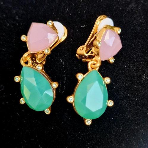Oscar De La Renta - Verguld - Oorbellen - Aqua cabochon, Antiek en Kunst, Curiosa en Brocante