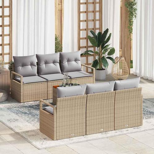 vidaXL Tuin Sofa Set Beige 7 pcs Beige, lichtgrijs Groot, Tuin en Terras, Tuinsets en Loungesets, Nieuw, Verzenden
