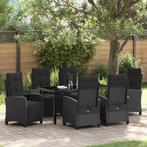 vidaXL Tuin Eettafel Set 7 pcs Zwart poly rattan, Verzenden, Nieuw