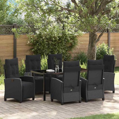 vidaXL Tuin Eettafel Set 7 pcs Zwart poly rattan, Tuin en Terras, Tuinsets en Loungesets, Nieuw, Verzenden