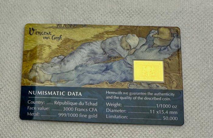 Tsjaad. 3000 Francs Vincent Van Gogh, muy raro, oro 1/1000, Postzegels en Munten, Munten | Europa | Niet-Euromunten