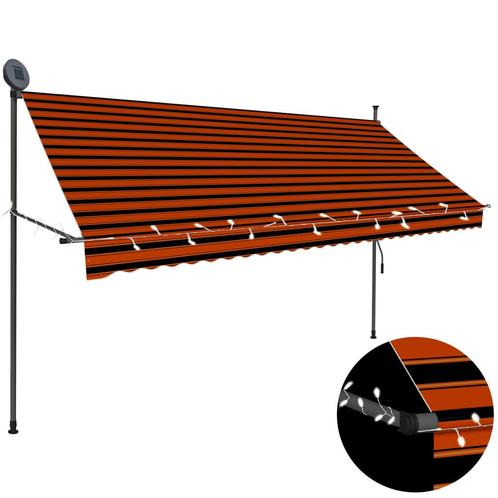vidaXL Auvent manuel rétractable avec LED 300 cm Orange, Tuin en Terras, Parasols, Verzenden