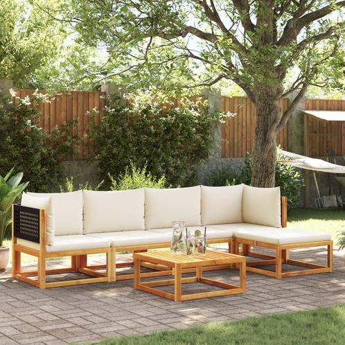 vidaXL 6-delige tuinbankset met kussens acaciahout & rotan, Tuin en Terras, Tuinsets en Loungesets, Nieuw, Verzenden
