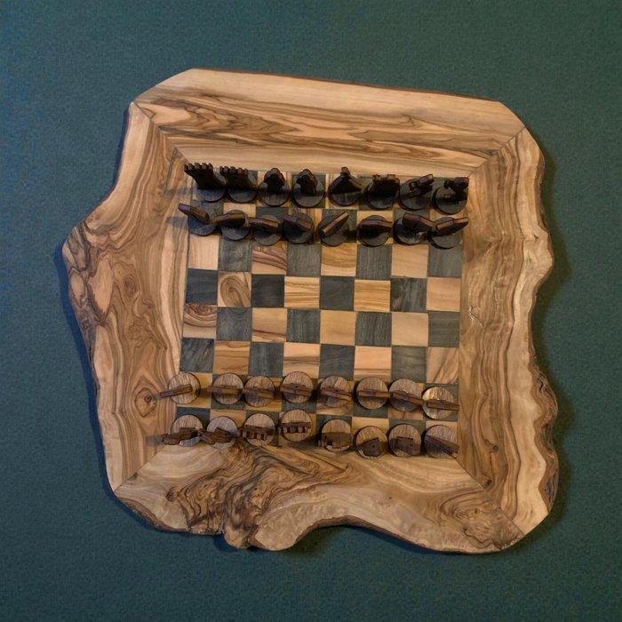 Schaaktafel - Hout, Olive - met de hand gesculpteerd, Antiek en Kunst, Curiosa en Brocante