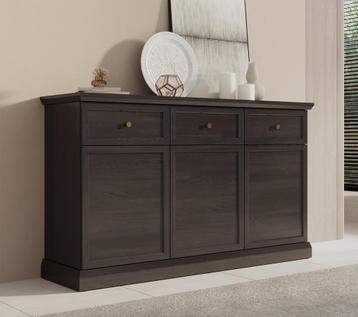 Dressoir zwart eiken 146cm - Landelijk - 3 lades 3 deuren, Huis en Inrichting, Verzenden, Nieuw, 25 tot 50 cm, 100 tot 150 cm