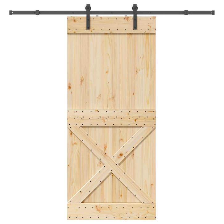 vidaXL Schuifdeur met beslag 100x210 cm massief grenenhout, Doe-het-zelf en Bouw, Deuren en Vliegenramen, Nieuw, Verzenden