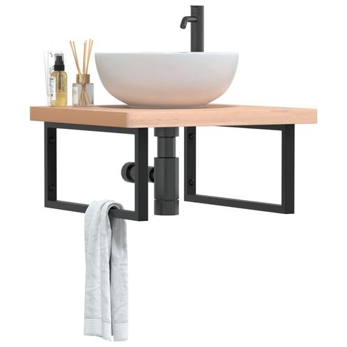 vidaXL Badkamer wandschap staal en massief beukenhout, Maison & Meubles, Tables | Coiffeuses, Envoi