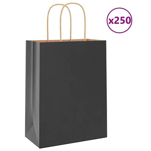 vidaXL Papieren zakken 250 st met hengsels 21x11x28 cm zwart, Diversen, Cadeauverpakkingen, Nieuw, Verzenden