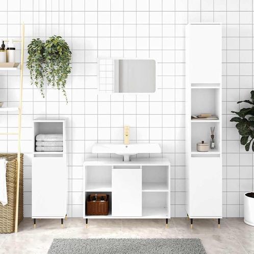 vidaXL Badkamerkast 30x30x100 cm bewerkt hout hoogglans wit, Huis en Inrichting, Badkamer | Badkamermeubels, Nieuw, Verzenden