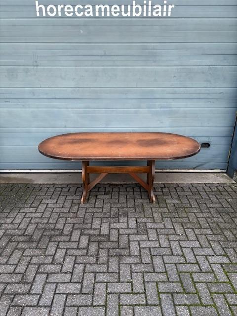 Gebruikte Stamtafel (210x110cm) - T1615- Vintage/Café, Huis en Inrichting, Tafels | Eettafels, Ophalen
