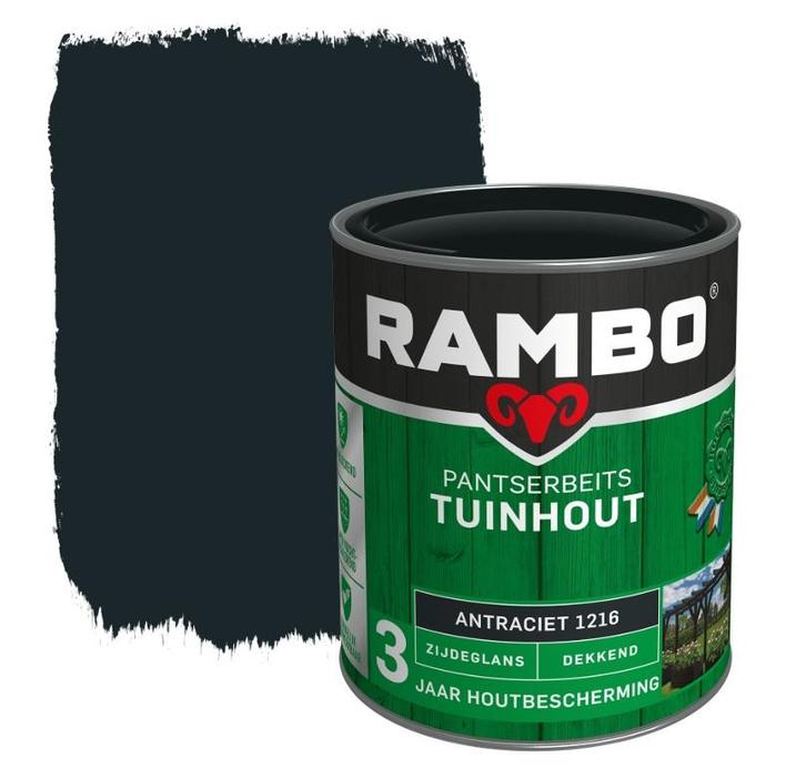 Rambo Pantserbeits Tuinhout Zijdeglans Antraciet 1.5L, Doe-het-zelf en Bouw, Verf, Beits en Lak, Nieuw, Verzenden