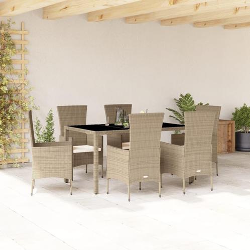 vidaXL 7-delige Tuinset met kussens poly rattan beige, Tuin en Terras, Tuinsets en Loungesets, Tuinset, Nieuw, Verzenden