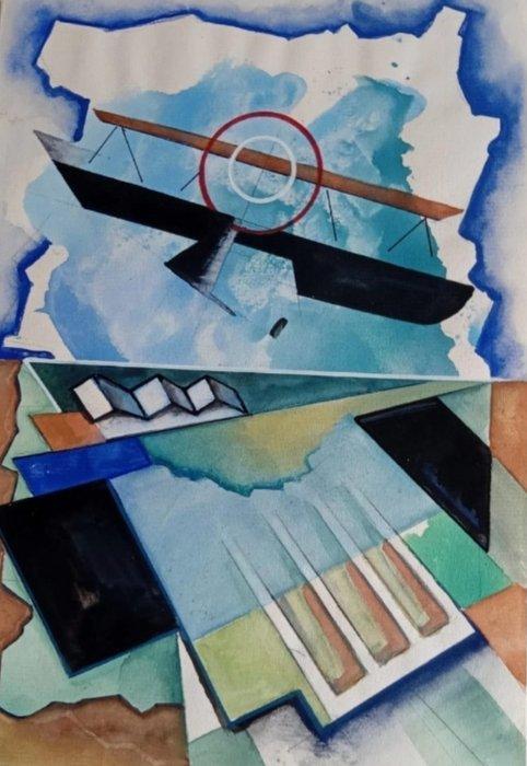 Tullio Crali (1910-2000) - Caproncino in decollo, Antiek en Kunst, Kunst | Schilderijen | Modern